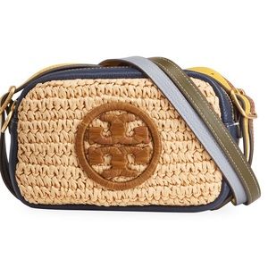 Tory Burch bombe straw mini bag Royal Navy NEW